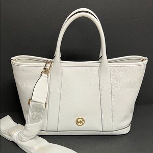 Michael Kors Cream Satchel with Gold Logo